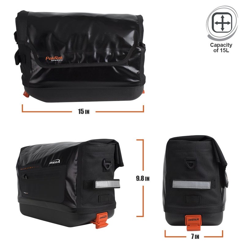 Ibera Bike Trunk Bag - PakRak Clip-On Quick-Release Waterproof Bicycle Commuter Bag (Black) - Image 5